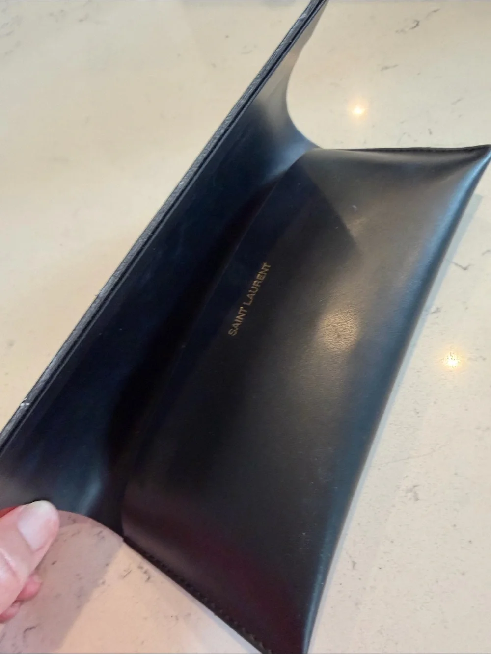Saint Laurent Black Leather Eyewear Case with Gold Logo
